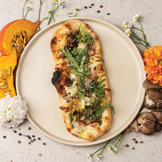 Піцета з грибами, беконом та гарбузом